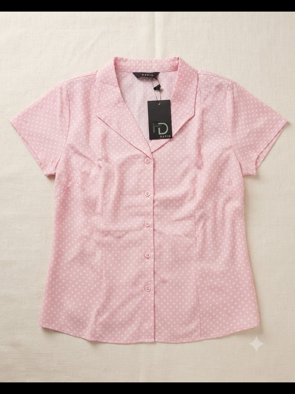 Fred David Pink Polka Dot Short-Sleeve Button Down Shirt